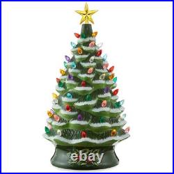 24 Pre-Lit Ceramic Christmas Tree Hand-Painted Tabletop with Lights, Green Snow 24 Pre-Lit Ceramic Christmas Tree Hand-Painted Tabletop with Lights, Green Snow