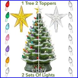 24 Pre-Lit Ceramic Christmas Tree Hand-Painted Tabletop with Lights, Green Snow 24 Pre-Lit Ceramic Christmas Tree Hand-Painted Tabletop with Lights, Green Snow