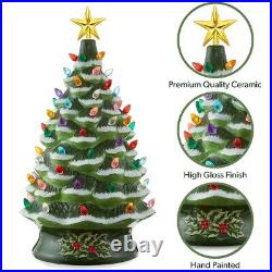 24 Pre-Lit Ceramic Christmas Tree Hand-Painted Tabletop with Lights, Green Snow 24 Pre-Lit Ceramic Christmas Tree Hand-Painted Tabletop with Lights, Green Snow