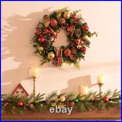 24 Pre-Lit Christmas Wreath for Front Door with Lights