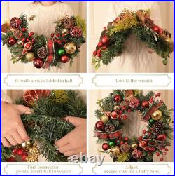 24 Pre-Lit Christmas Wreath for Front Door with Lights