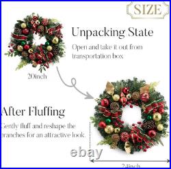 24 Pre-Lit Christmas Wreath for Front Door with Lights
