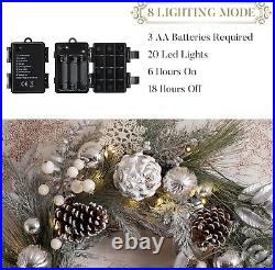24 Pre-Lit Christmas Wreath with Silver Xmas Balls with Lights for Front Door 24 Pre-Lit Christmas Wreath with Silver Xmas Balls with Lights for Front Door