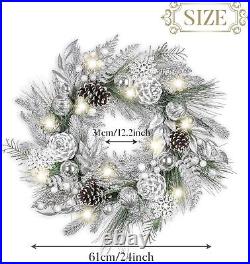 24 Pre-Lit Christmas Wreath with Silver Xmas Balls with Lights for Front Door 24 Pre-Lit Christmas Wreath with Silver Xmas Balls with Lights for Front Door