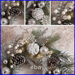 24 Pre-Lit Christmas Wreath with Silver Xmas Balls with Lights for Front Door 24 Pre-Lit Christmas Wreath with Silver Xmas Balls with Lights for Front Door