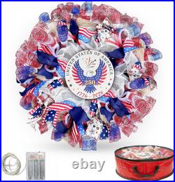 250Th Anniversary Patriotic Wreaths for Front Door, 24 Inch Large 4Th of July Wr