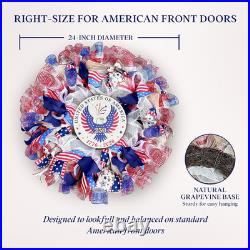 250Th Anniversary Patriotic Wreaths for Front Door, 24 Inch Large 4Th of July Wr