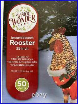 25 Rooster Christmas Decor Gamecock Santa Suit 50 Lights Up Yard Art Tinsel