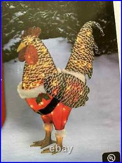 25 Rooster Christmas Decor Gamecock Santa Suit 50 Lights Up Yard Art Tinsel