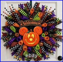 26 Halloween Pumpkin Mouse Wreath Front Door Deco Mesh Welcome Handmade