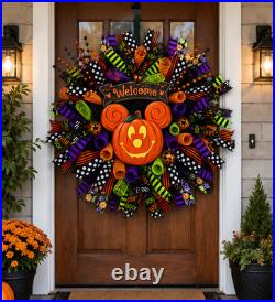 26 Halloween Pumpkin Mouse Wreath Front Door Deco Mesh Welcome Handmade