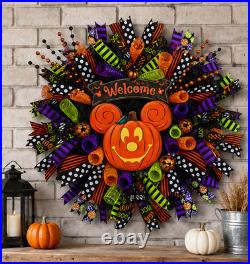 26 Halloween Pumpkin Mouse Wreath Front Door Deco Mesh Welcome Handmade