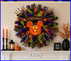 26 Halloween Pumpkin Mouse Wreath Front Door Deco Mesh Welcome Handmade