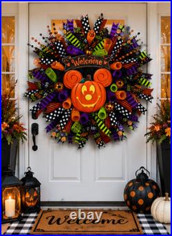 26 Halloween Pumpkin Mouse Wreath Front Door Deco Mesh Welcome Handmade