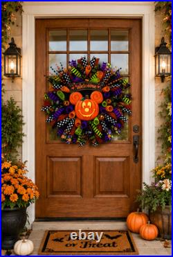 26 Halloween Pumpkin Mouse Wreath Front Door Deco Mesh Welcome Handmade