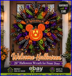 26 Halloween Pumpkin Mouse Wreath Front Door Deco Mesh Welcome Handmade