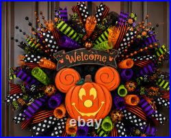 26 Halloween Pumpkin Mouse Wreath Front Door Deco Mesh Welcome Handmade