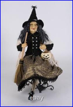 26 Karen Didion Woven Gold Dress Broom Witch Doll Fig Classic Halloween Decor