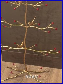 26 Tabletop Christmas Ornament Display Stand Tree With Birds & Beads Gold Tone 26 Tabletop Christmas Ornament Display Stand Tree With Birds & Beads Gold Tone