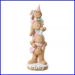 29.25 In. H Christmas Macaron Pink Resin Stacked Gingerbread Man Porch Decor