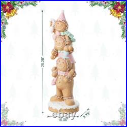 29.25 In. H Christmas Macaron Pink Resin Stacked Gingerbread Man Porch Decor
