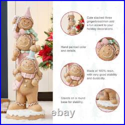 29.25 In. H Christmas Macaron Pink Resin Stacked Gingerbread Man Porch Decor