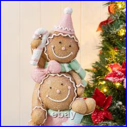 29.25 In. H Christmas Macaron Pink Resin Stacked Gingerbread Man Porch Decor