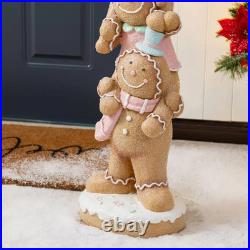 29.25 In. H Christmas Macaron Pink Resin Stacked Gingerbread Man Porch Decor