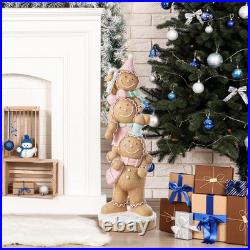 29.25 In. H Christmas Macaron Pink Resin Stacked Gingerbread Man Porch Decor