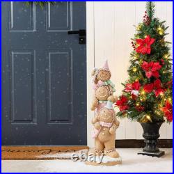 29.25 In. H Christmas Macaron Pink Resin Stacked Gingerbread Man Porch Decor