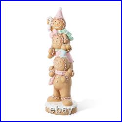 29.25 In. H Christmas Macaron Pink Resin Stacked Gingerbread Man Porch Decor