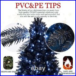 2FT-8FT Black Christmas Tree with White LED Lights Halloween Artificial Tree