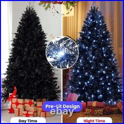 2FT-8FT Black Christmas Tree with White LED Lights Halloween Artificial Tree