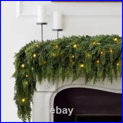 2PCS 9FT Pre-lit Christmas Cedar Garland with 100 Lights, Full 240 Pine Branches