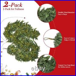 2PCS 9FT Pre-lit Christmas Cedar Garland with 100 Lights, Full 240 Pine Branches