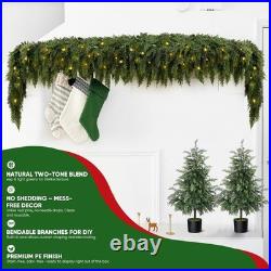 2PCS 9FT Pre-lit Christmas Cedar Garland with 100 Lights, Full 240 Pine Branches