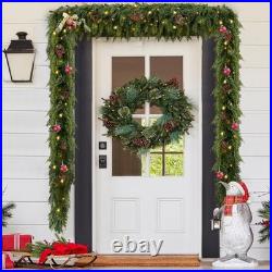 2PCS 9FT Pre-lit Christmas Cedar Garland with 100 Lights, Full 240 Pine Branches