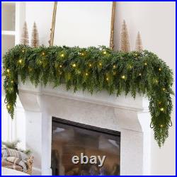 2PCS 9FT Pre-lit Christmas Cedar Garland with 100 Lights, Full 240 Pine Branches