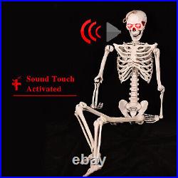 2Pcs Halloween Skeleton Full Life Size Human Skull with LED Eyes & Creepy Sound