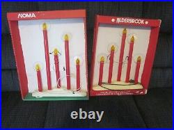 (2) 5 light Candolier Red Candles HALOS NOMA -CHRISTMAS Candelabras VTG