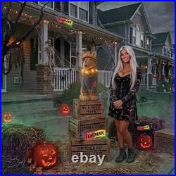 2.5ft Bull Terrier Scarecrow Greeter LED Halloween Yard Porch Decor Prop NEW