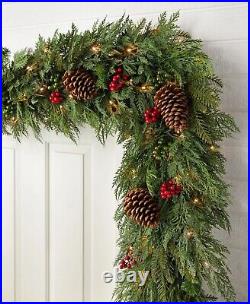 2 Balsam Hill Outdoor Winter Evergreen Garland 6 ft Clear lights NIB