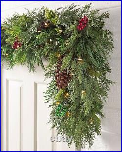 2 Balsam Hill Outdoor Winter Evergreen Garland 6 ft Clear lights NIB