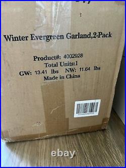 2 Balsam Hill Outdoor Winter Evergreen Garland 6 ft Clear lights NIB