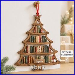 2-Layer Book Tree Wooden Ornament Christmas Decor for Book Lovers