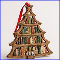 2-Layer Book Tree Wooden Ornament Christmas Decor for Book Lovers
