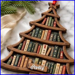 2-Layer Book Tree Wooden Ornament Christmas Decor for Book Lovers