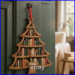 2-Layer Book Tree Wooden Ornament Christmas Decor for Book Lovers
