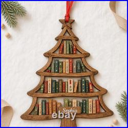 2-Layer Book Tree Wooden Ornament Christmas Decor for Book Lovers