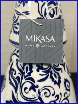 2 Mikasa Accents Ceramic White Blue Chinoiserie Floral Ceramic Christmas Trees